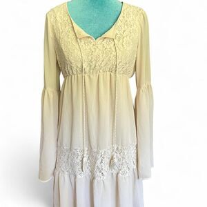 Flying Tomato Women's Boho Hippie Cottagecore  Swing Cream Dress medium